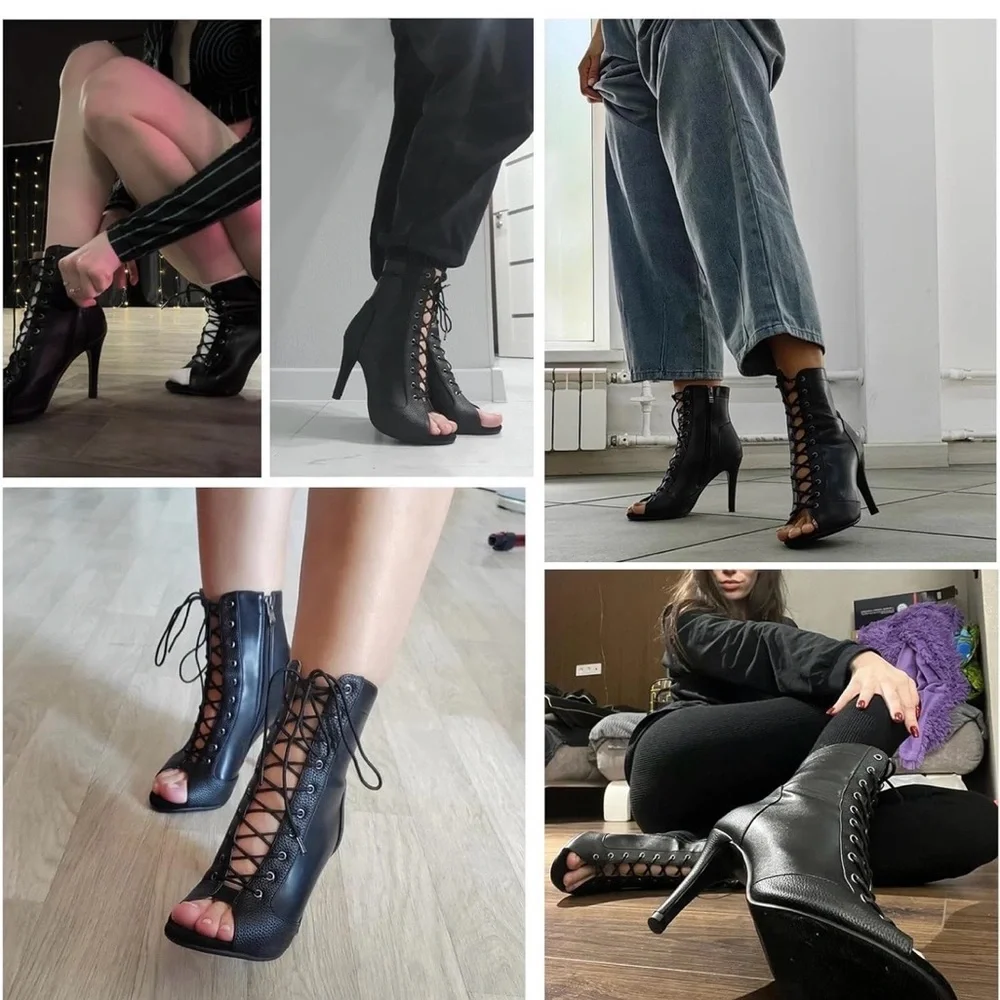 NWT black heels peep toe lightweight ankle booties Latin salsa dance women’s 6 - Picture 4 of 4